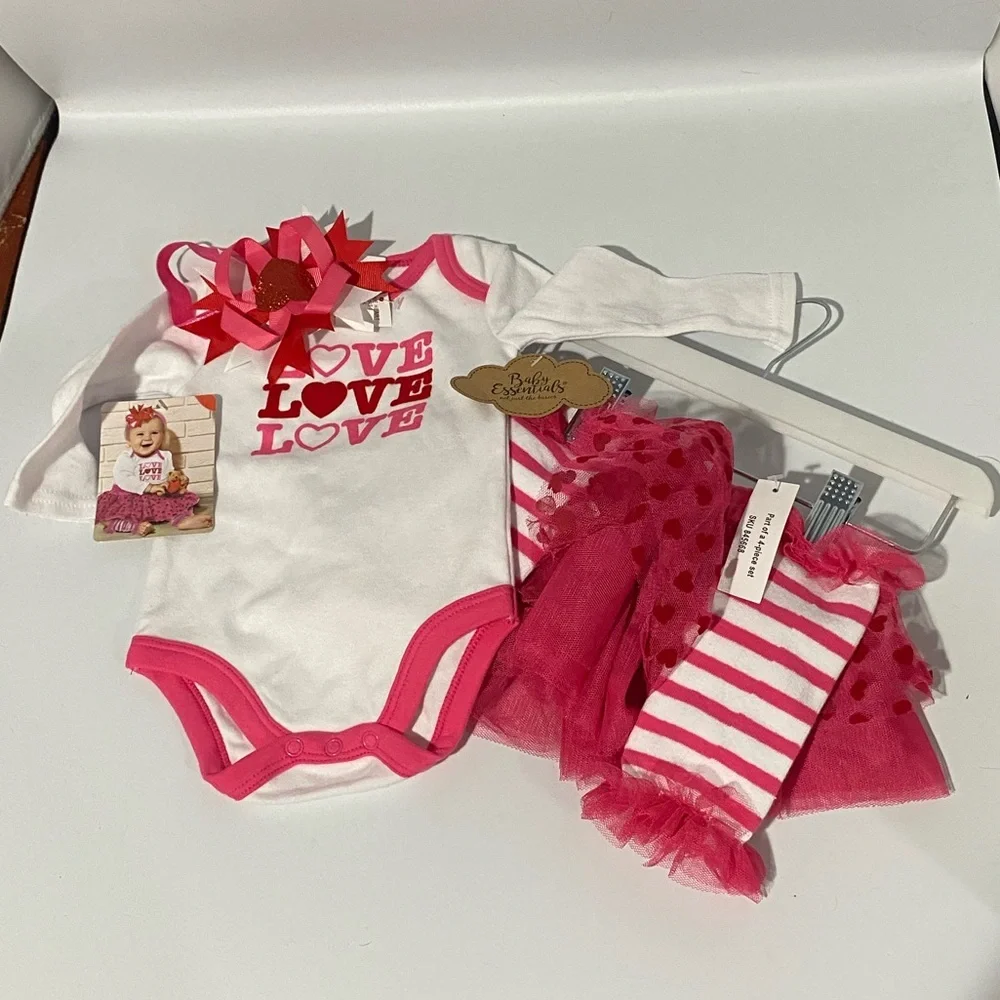 Baby Essentials Pink and White‎ 4 Piece LOVE Outfit